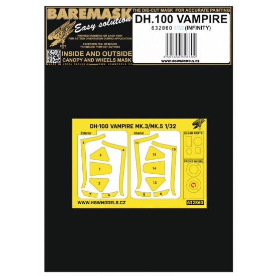 Hgw 632860 1/32 Masks For Dh.100 Vampire For Infinity Models