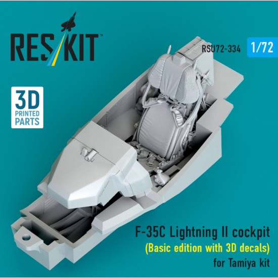 Reskit Rsu72-0334 1/72 F-35c Lightning Ii Cockpit Basic Edition With 3d Decals For Tamiya Kit 3d Printed