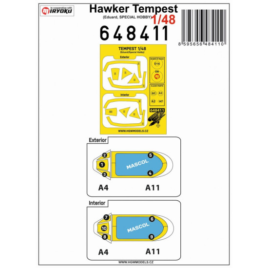 Hgw 648411 1/48 Masks For Hawker Tempest For Eduard, Special Hobby