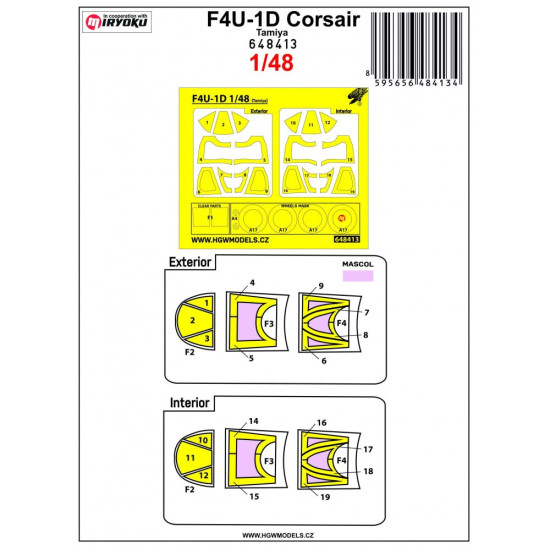 Hgw 648413 1/48 Masks For F4u-1d For Tamiya