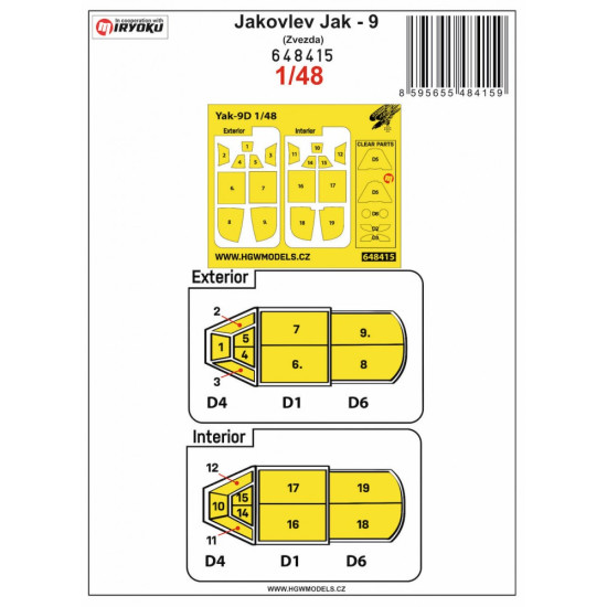 Hgw 648415 1/48 Masks For Jakovlev Jak-9 For Zvezda