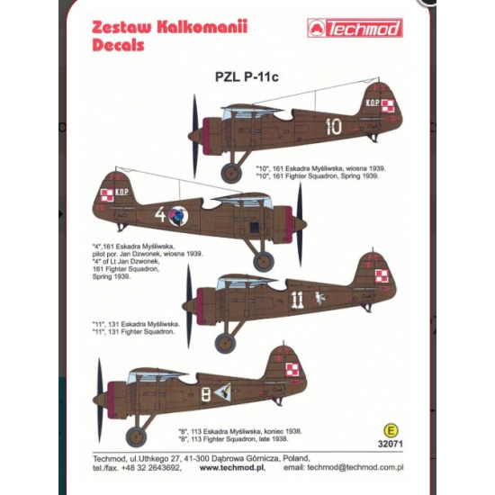 Techmod 32071 1/32 Decal For Pzl P-11c