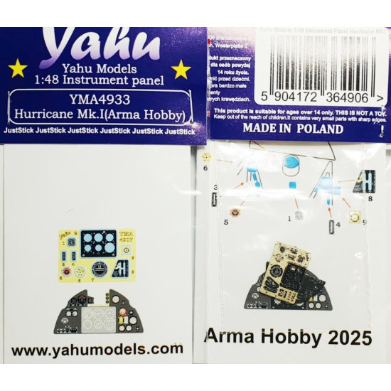 Yahu Model Yma4933 1/48 Instrument Panel For Hurricane Mk I Arma
