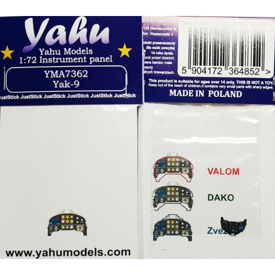 Yahu Model Yma7362 1/72 Instrument Panel For Yak-9 Accessories Kit