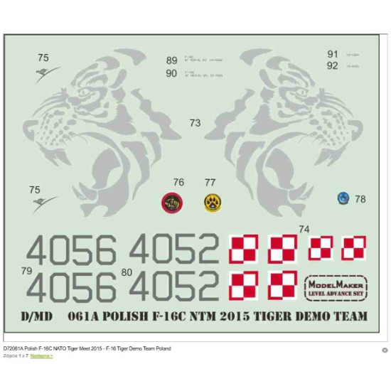 Model Maker D72061a 1/72 Polish F-16c Nato Tiger Meet 2015 - F-16 Tiger Demo Team Poland