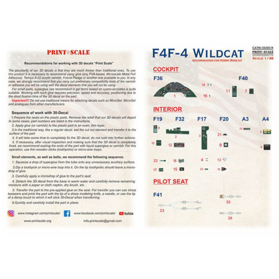 Print Scale Prs3d48-019 1/48 F4f-4 Wildcat Accessories Kit