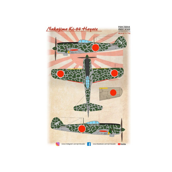 Print Scale Psm72014 1/72 Nakajima Ki-84 Hayate Mask Decal