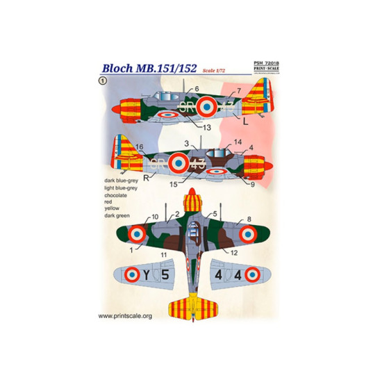 Print Scale Psm72018 1/72 Bloch Mb 151/152 Mask Decal