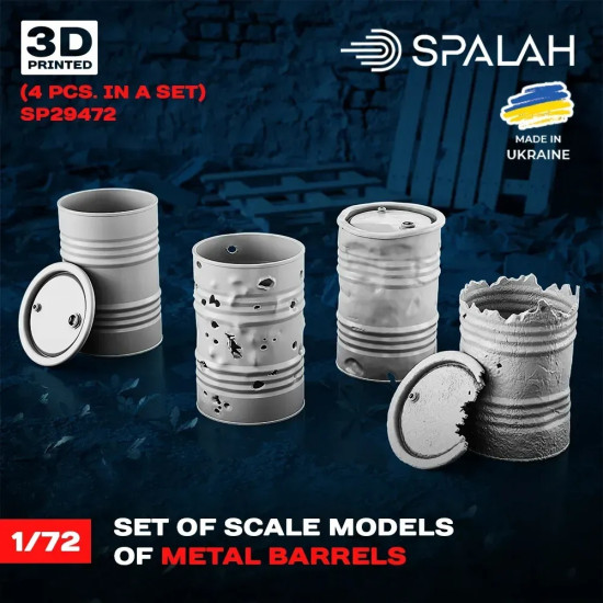Spalah 29472 1/72 Set Of Scale Models Metal Barrels 4 Pcs 3d Printed Resin Kit