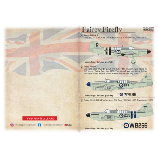 Print Scale Prs144-017 1/144 Feriey Firefly Decal For Aircraft