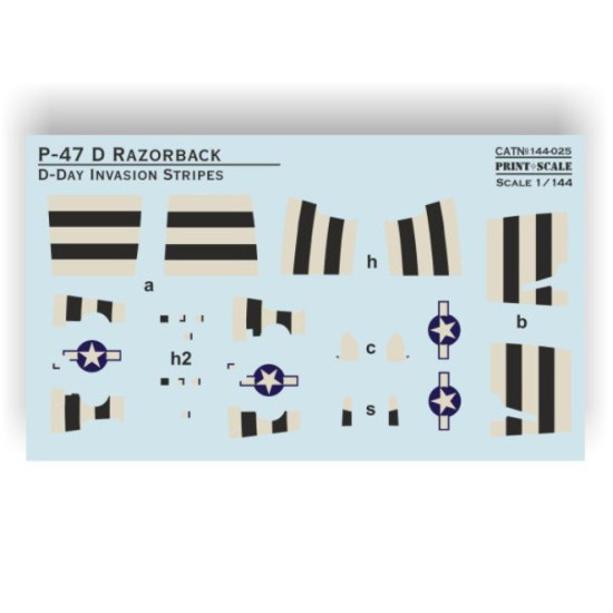 Print Scale Prs144-025 1/144 P-47d Razorback. D-day Invasion Stripes Decal For Aircraft
