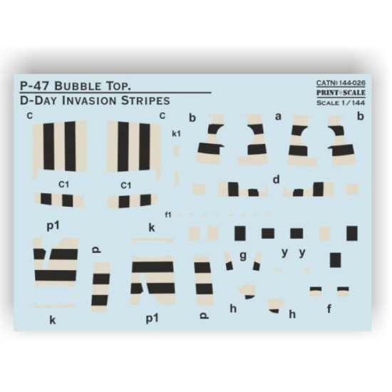 Print Scale Prs144-026 1/144 P-47 Bubble Top D-day Invasion Stripes Decal For Aircraft