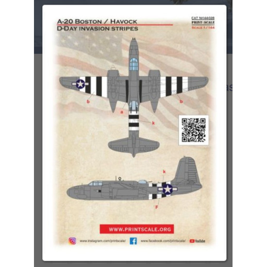 Print Scale Prs144-028 1/144 A-20 Havoc/Boston D-day Invasion Stripes