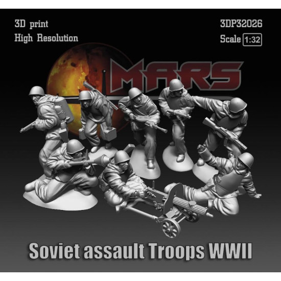 Mars Figures 3dp32026 1/32 Soviet Assault Troops Wwii 3d Print High Resolution
