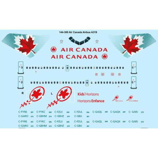 26decals 144-300 1/144 Air Canada Airbus A319 Laser Decal