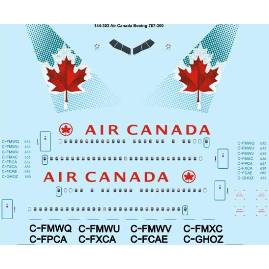 26decals 144-302 1/144 Air Canada Boeing 767-300 Laser Decal