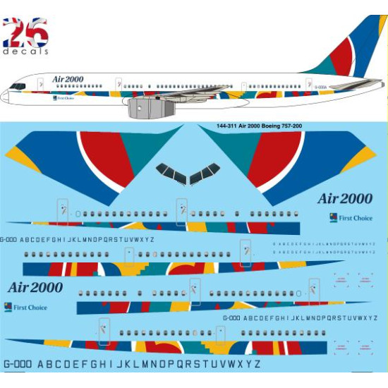 26decals 144-311 1/144 Air 2000 Boeing 757-200 Laser Decal