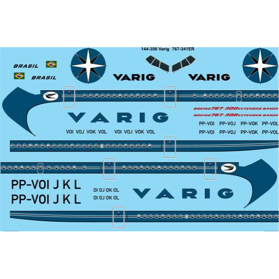 26decals 144-356 1/144 Varig Old Boeing 767-300 Laser Decal