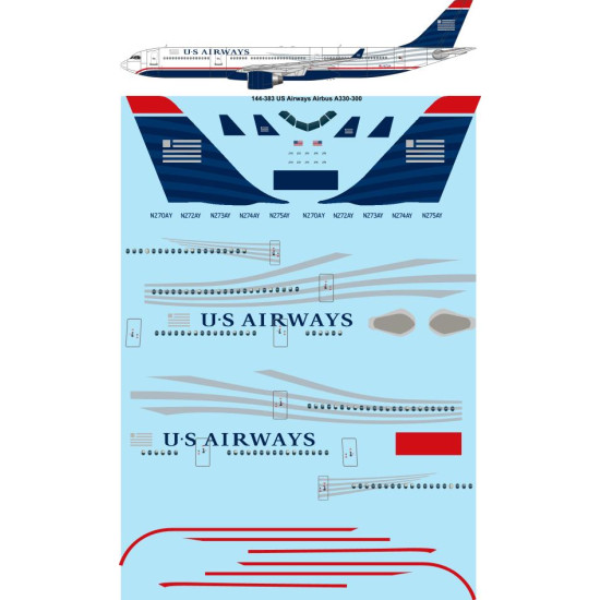26decals 144-383 1/144 Us Airways Airbus A330-300 Laser Decal