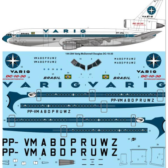 26decals 144-394 1/144 Varig Delivery Dc-10-30 Laser Decal