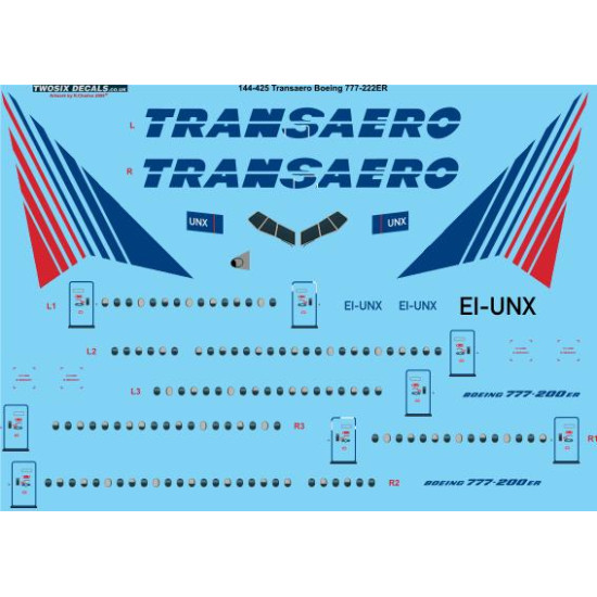 26decals 144-425 1/144 Transaero Boeing 777-200 Laser Decal