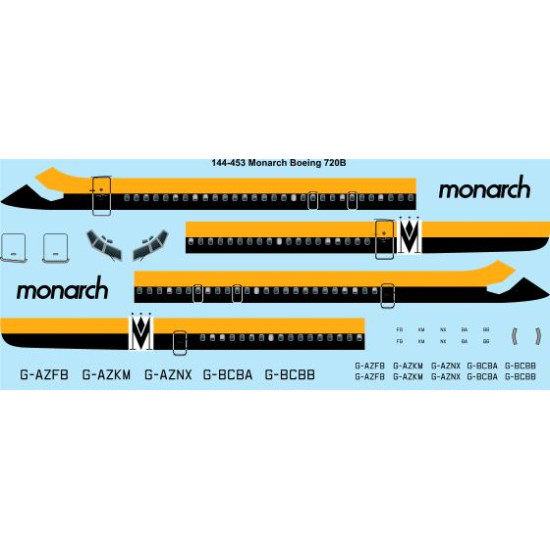 26decals 144-453 1/144 Monarch Boeing 720b Laser Decal