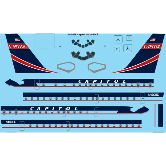 26decals 144-458 1/144 Capitol Douglas Dc-8-63 Laser Decal
