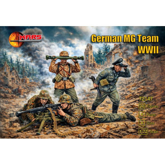 Mars Figures 72147 1/72 German Mg Team Wwii 32 Figures 8 Poses 8 Guns
