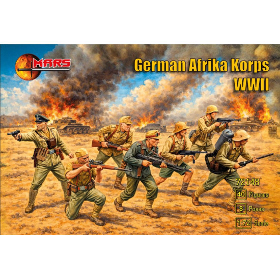 Mars Figures 72148 1/72 German Afrika Korps Wwii 40 Figures 8 Poses