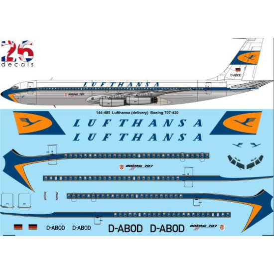 26decals 144-489 1/144 Lufthansa Delivery Boeing 707-340 Laser Decal