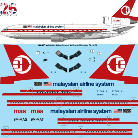 26decals 144-493 1/144 Mas Malaysian Douglas Dc-10-30 Laser Decal