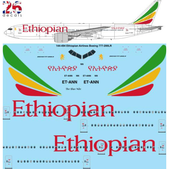 26decals 144-494 1/144 Ethiopian Boeing 777-200 Laser Decal