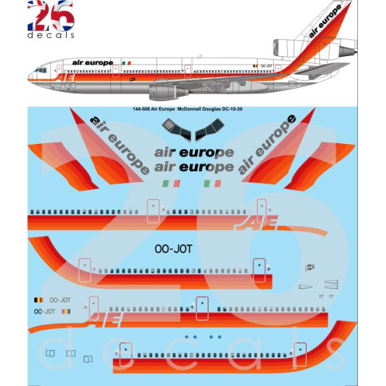 26decals 144-508 1/144 Air Europe Dc-10-30 Laser Decal