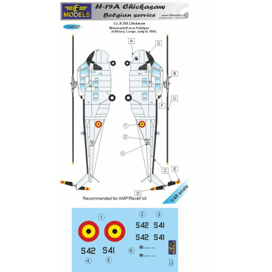 Lf Models C48227 1/48 Decal For H-19a Chickasaw Belgian Service For Amp, Revell
