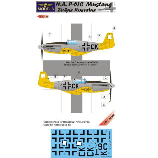 Lf Models C72143 1/72 P-51c Zirkus Rosarius For Hasegawa, Revell, Hobby Boss, Airfix, Academy, Arma Hobby Kit