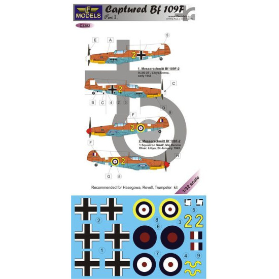 Lf Models C3282 1/32 Decal Captured Bf 109f Part I For Hasegawa Revell Trumpeter