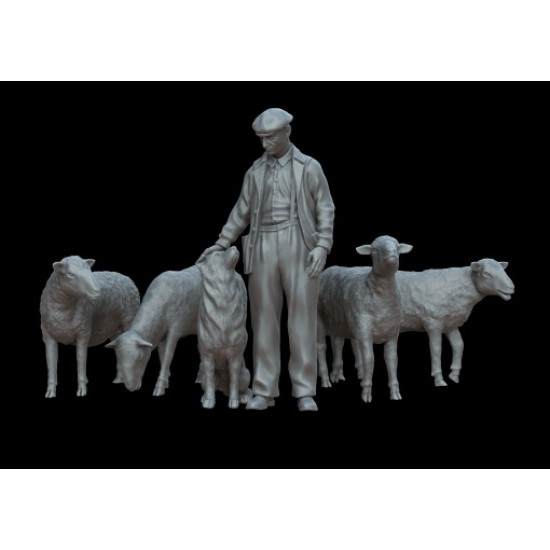 White Stork Miniatures F72060 1/72 Shepherd And Sheep Who Let The Sheep Out Resin Unassembled Unpainted