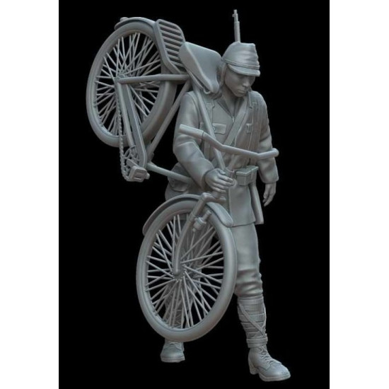White Stork Miniatures F72078 1/72 Japanese Soldier With A Bicycle Resin Unassembled Unpainted Kit