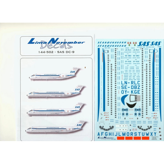 Lima November Decals 144-502 1/144 Sas, Douglas Dc-9-21/32/33/41