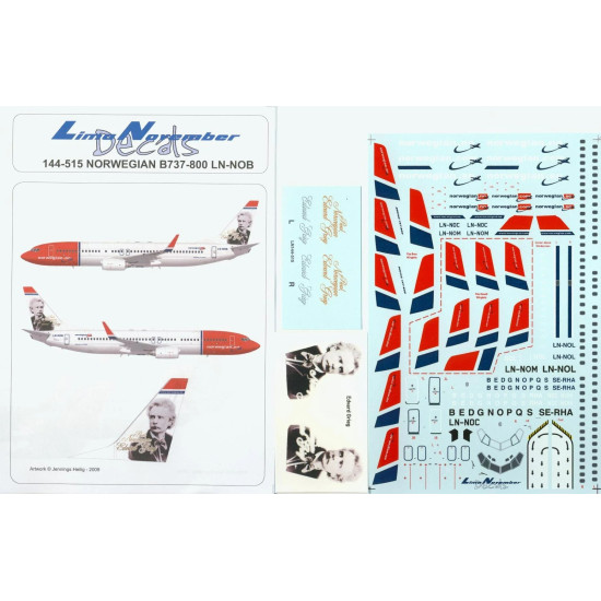 Lima November Decals 144-515 1/144 Norwegian LN-NOB Edvard Grieg Boeing 737-800