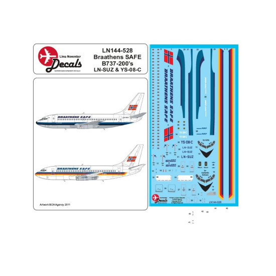 Lima November Decals 144-528 1/144 Braathens Safe B737-200s Ln-suz And Ys-08-c