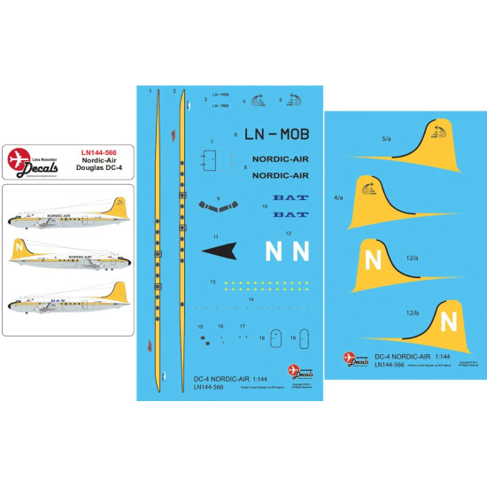 Lima November Decals 144-566 1/144 Nordic-air And Bergen Air Transport/Bat Dc-4