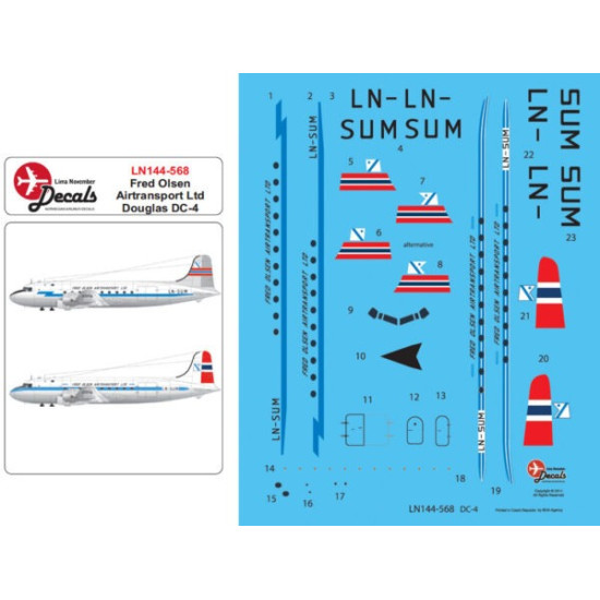 Lima November Decals 144-568 1/144 Fred Olsen Old And New Scheme For Dc-4