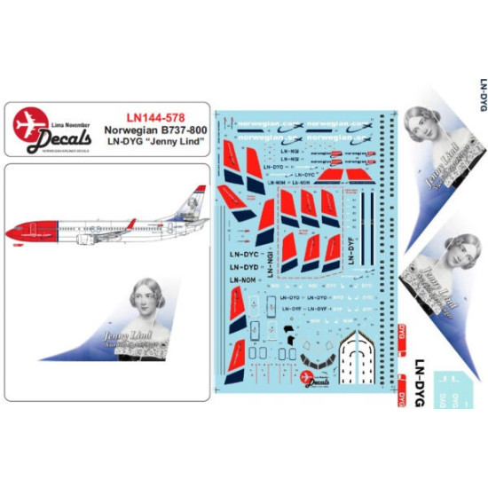 Lima November Decals 144-578 1/144 Norwegian B737-800 Ln-dyg Jenny Lind