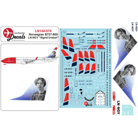 Lima November Decals 144-579 1/144 Norwegian B737-800 Ln-ngy Sigrid Undset