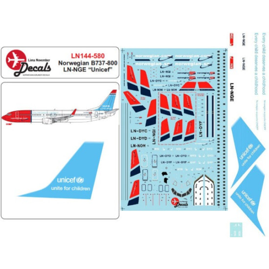 Lima November Decals 144-580 1/144 Norwegian B737-800 Ln-nge Unicef