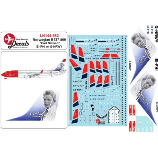Lima November Decals 144-582 1/144 Nnorwegian B737-800 Ei-fhi/G-nrwy Carl Nielsen