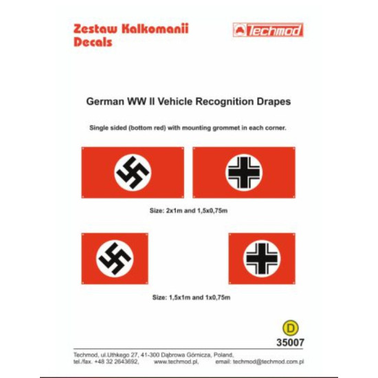 Techmod 35007 1/35 Decal For German Ww Ii Vehicle Recognition Drapes