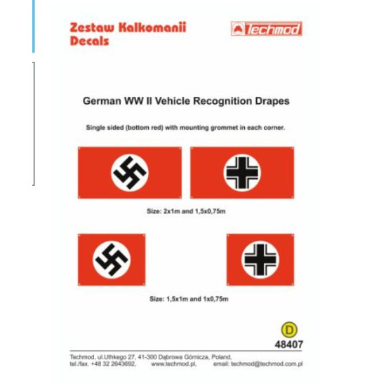 Techmod 48407 1/48 Decal For German Ww Ii Vehicle Recognition Drapes