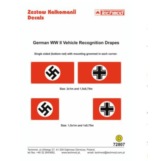 Techmod 72807 1/72 Decal For German Ww Ii Vehicle Recognition Drapes